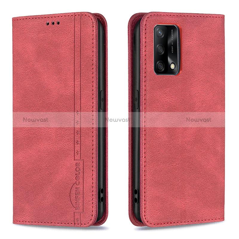 Leather Case Stands Flip Cover Holder B15F for Oppo F19 Red