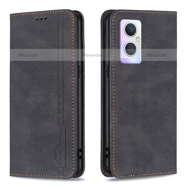 Leather Case Stands Flip Cover Holder B15F for Oppo F21 Pro 5G Black