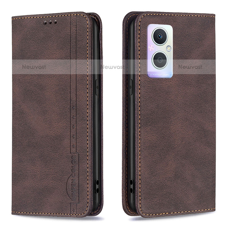 Leather Case Stands Flip Cover Holder B15F for Oppo F21 Pro 5G Brown