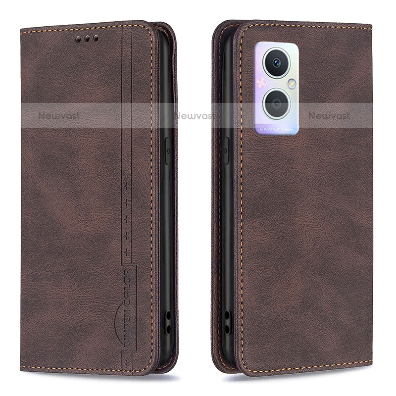 Leather Case Stands Flip Cover Holder B15F for Oppo F21s Pro 5G Brown