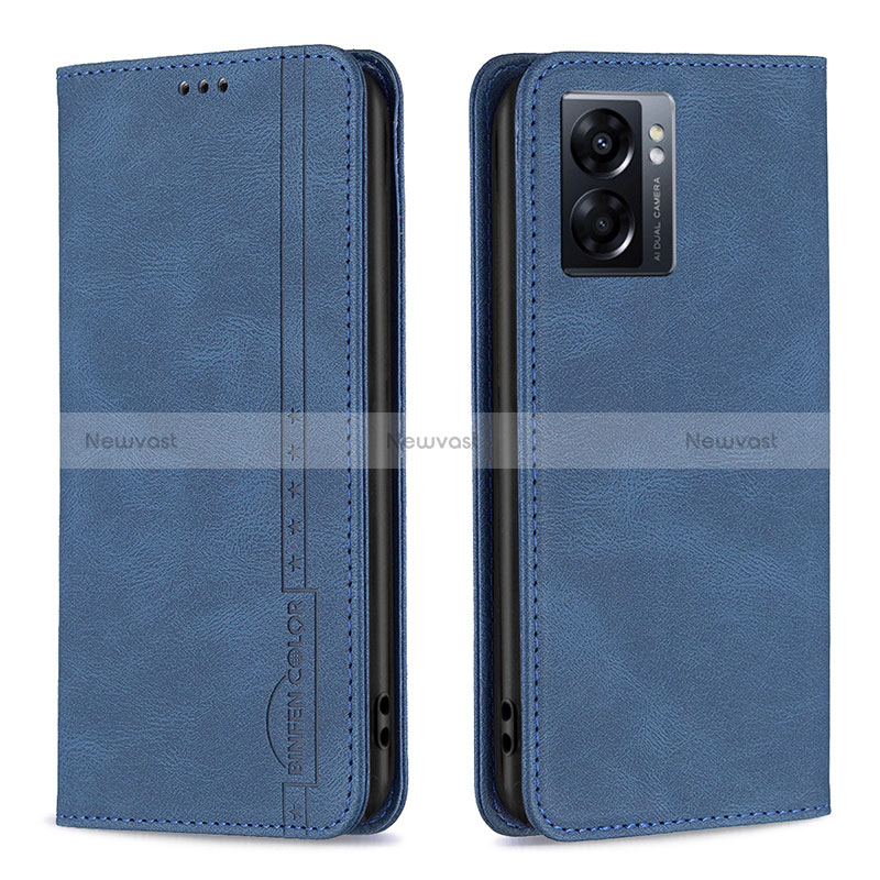 Leather Case Stands Flip Cover Holder B15F for Oppo K10 5G India Blue