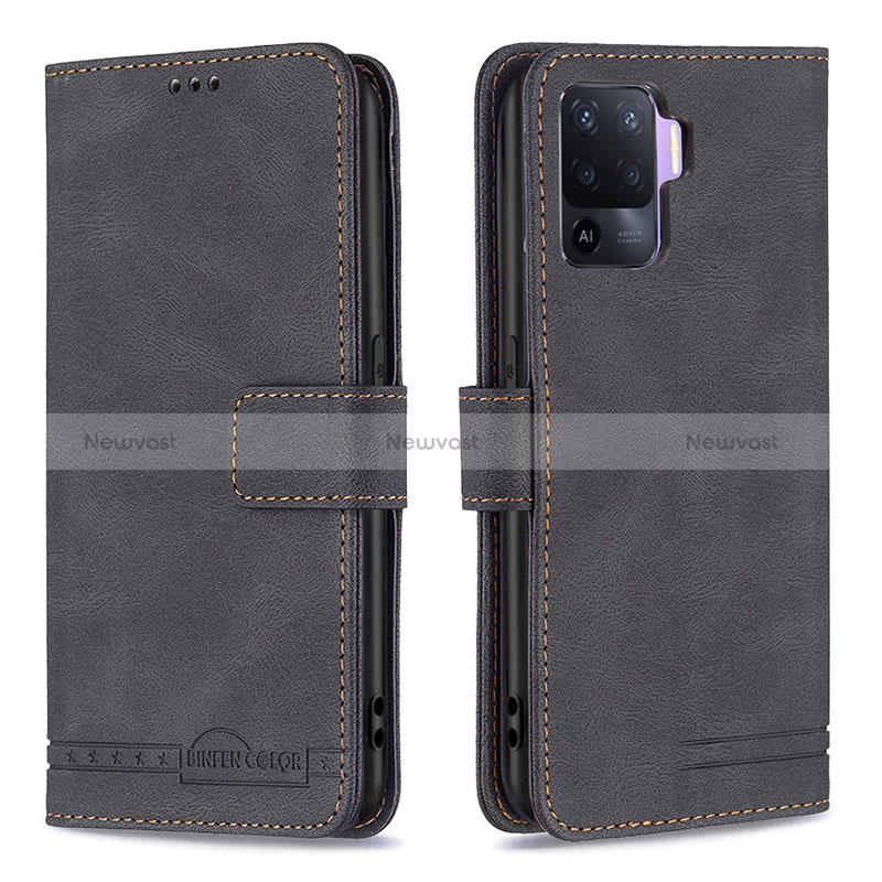 Leather Case Stands Flip Cover Holder B15F for Oppo Reno5 F Black