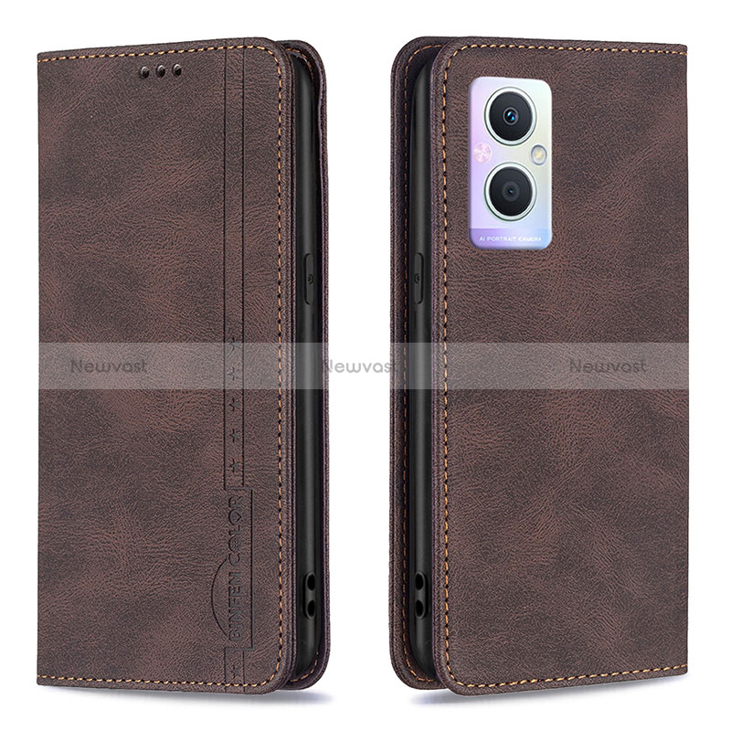 Leather Case Stands Flip Cover Holder B15F for Oppo Reno7 Z 5G Brown