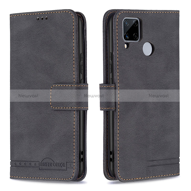 Leather Case Stands Flip Cover Holder B15F for Realme 7i RMX2193 Black