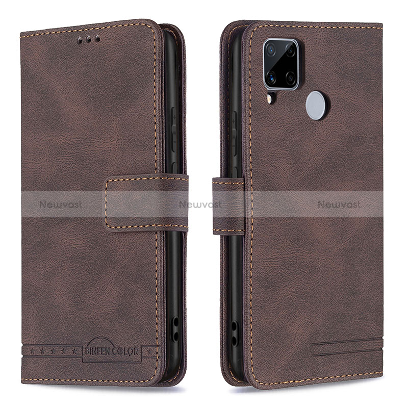 Leather Case Stands Flip Cover Holder B15F for Realme 7i RMX2193 Brown