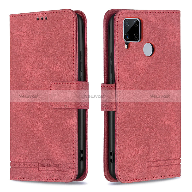 Leather Case Stands Flip Cover Holder B15F for Realme C25 Red