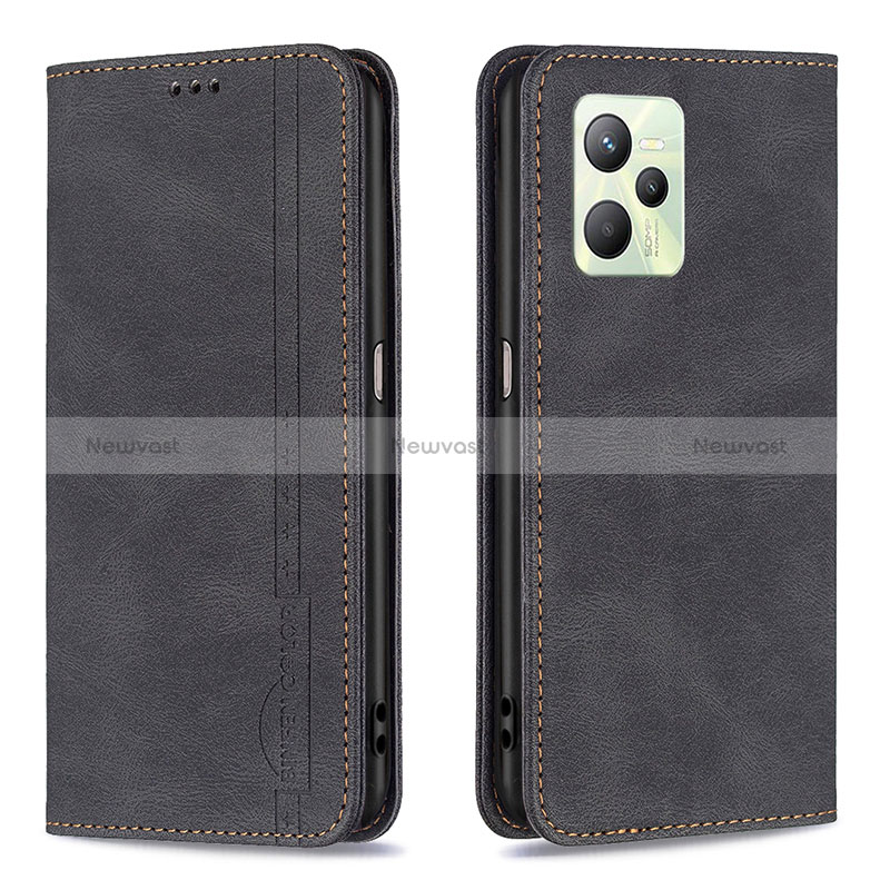 Leather Case Stands Flip Cover Holder B15F for Realme Narzo 50A Prime Black