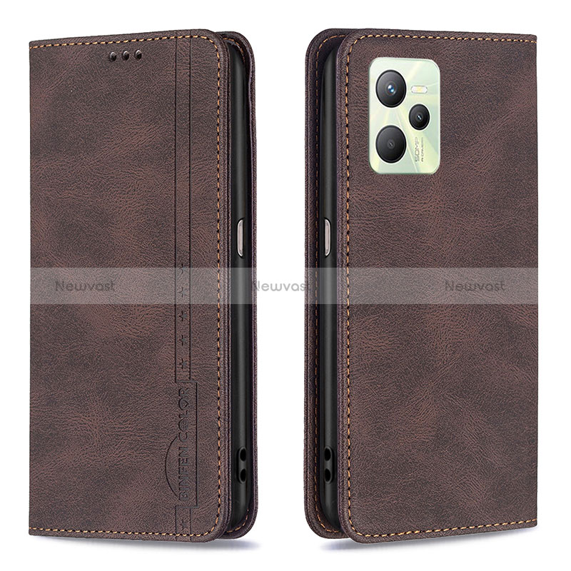 Leather Case Stands Flip Cover Holder B15F for Realme Narzo 50A Prime Brown