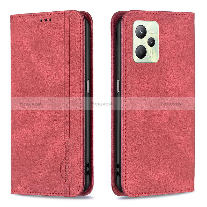 Leather Case Stands Flip Cover Holder B15F for Realme Narzo 50A Prime Red