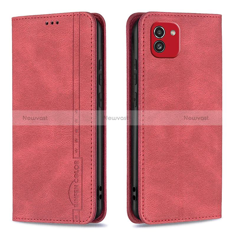 Leather Case Stands Flip Cover Holder B15F for Samsung Galaxy A03 Red