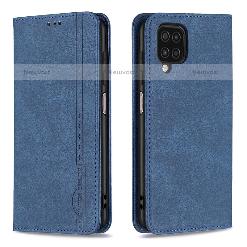 Leather Case Stands Flip Cover Holder B15F for Samsung Galaxy A12 Blue