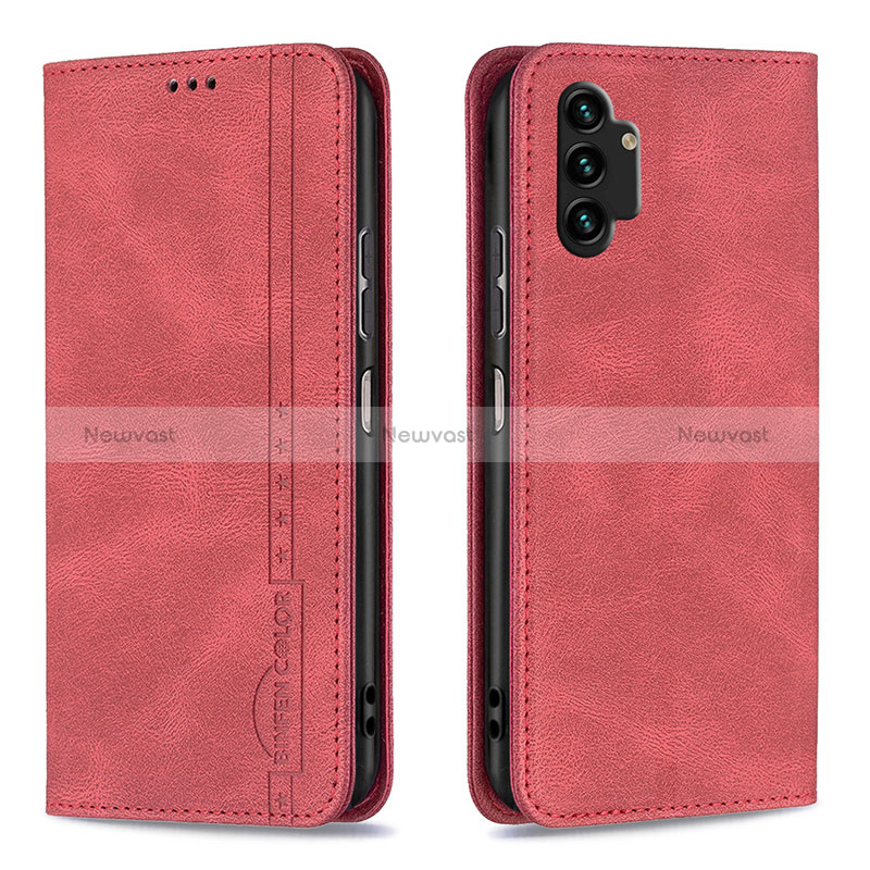 Leather Case Stands Flip Cover Holder B15F for Samsung Galaxy A13 4G Red