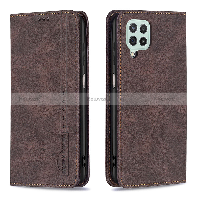 Leather Case Stands Flip Cover Holder B15F for Samsung Galaxy A22 4G Brown