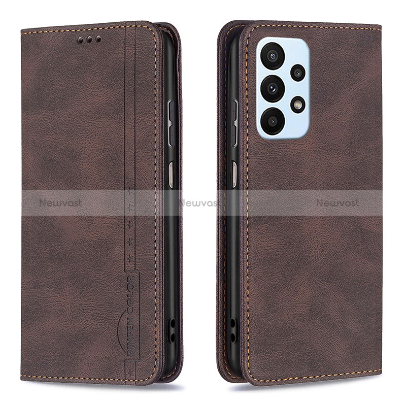 Leather Case Stands Flip Cover Holder B15F for Samsung Galaxy A23 4G Brown