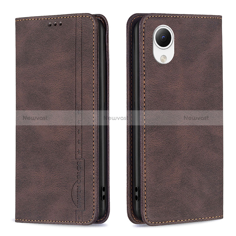 Leather Case Stands Flip Cover Holder B15F for Samsung Galaxy A23e 5G Brown