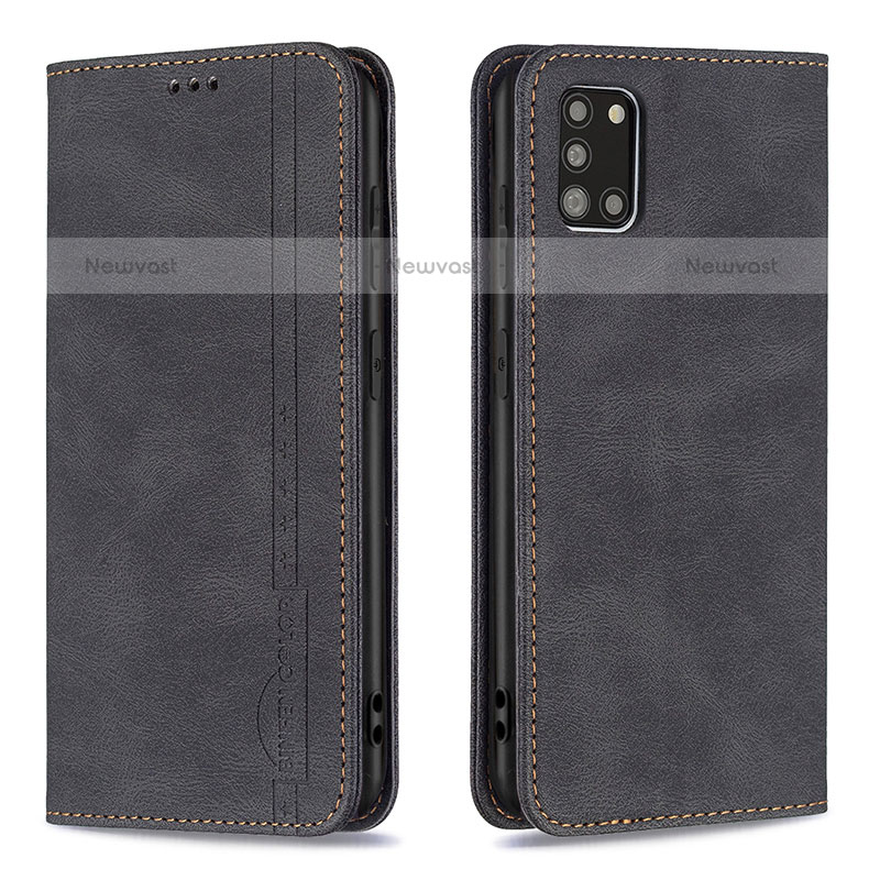 Leather Case Stands Flip Cover Holder B15F for Samsung Galaxy A31 Black