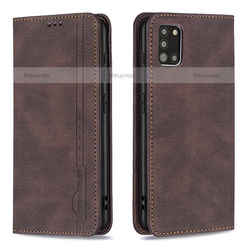 Leather Case Stands Flip Cover Holder B15F for Samsung Galaxy A31 Brown