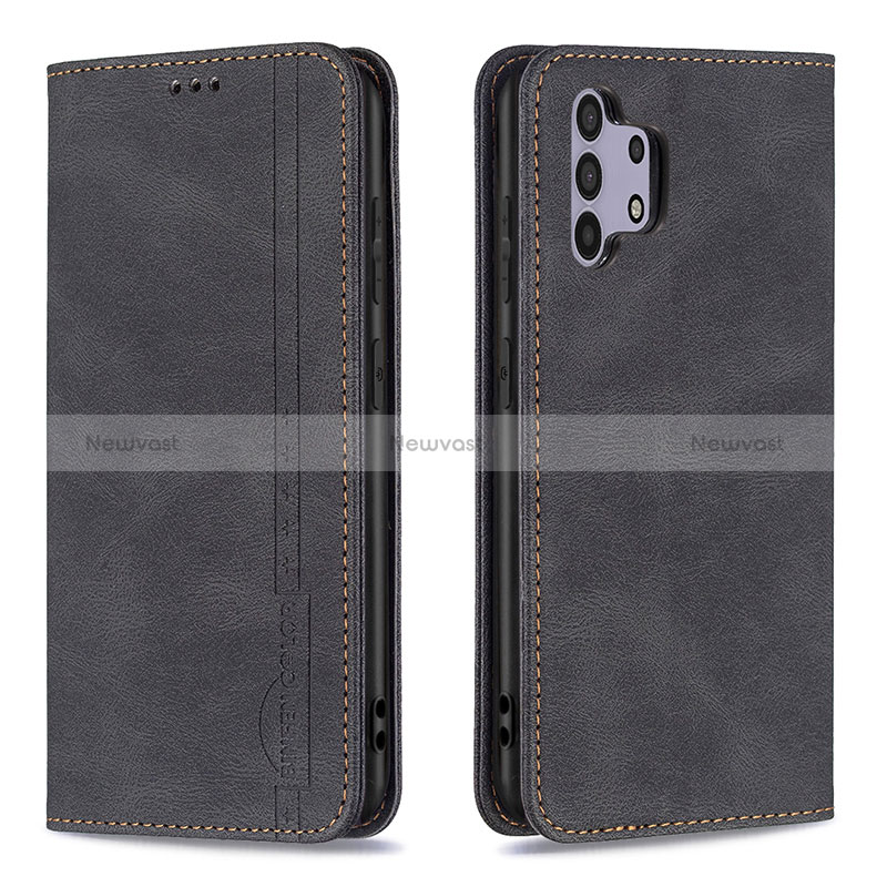 Leather Case Stands Flip Cover Holder B15F for Samsung Galaxy A32 4G Black