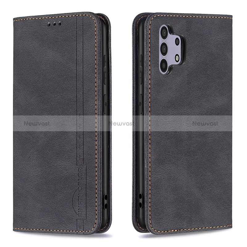 Leather Case Stands Flip Cover Holder B15F for Samsung Galaxy A32 5G Black