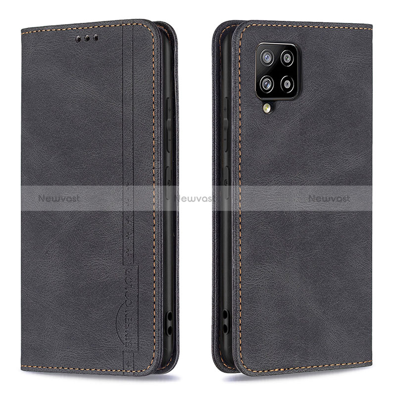 Leather Case Stands Flip Cover Holder B15F for Samsung Galaxy A42 5G Black