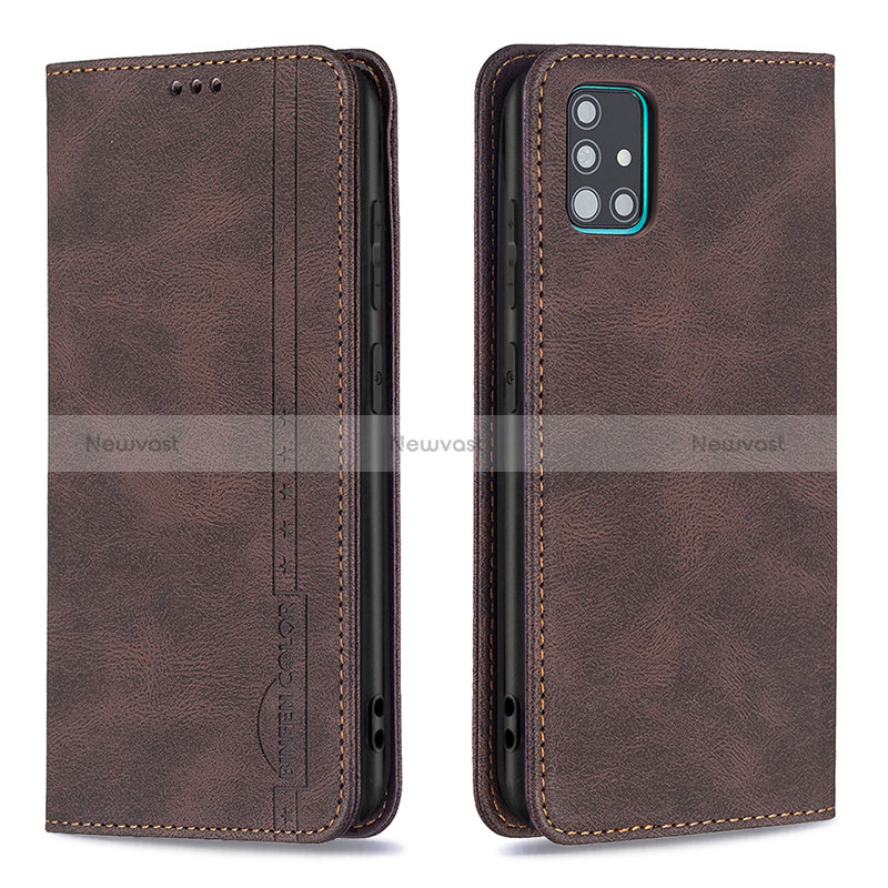 Leather Case Stands Flip Cover Holder B15F for Samsung Galaxy A51 5G Brown