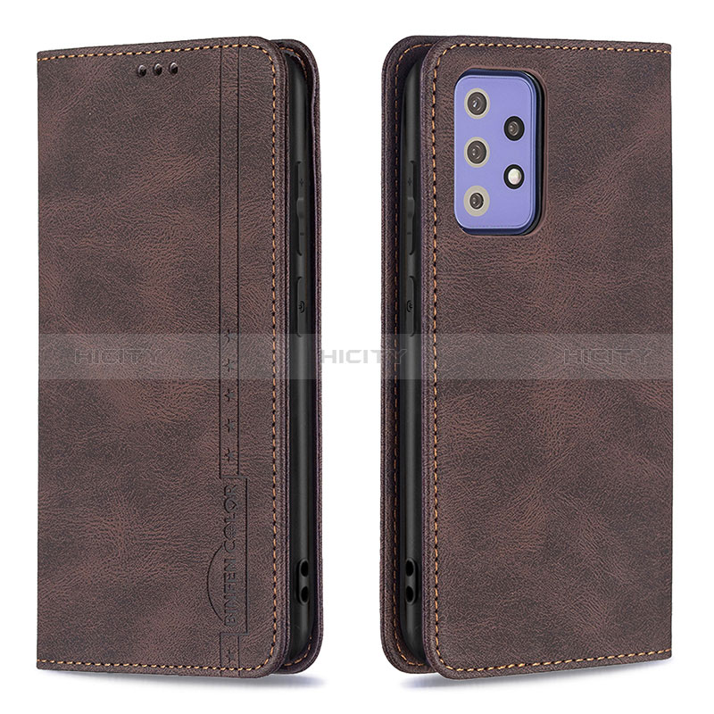 Leather Case Stands Flip Cover Holder B15F for Samsung Galaxy A72 4G Brown