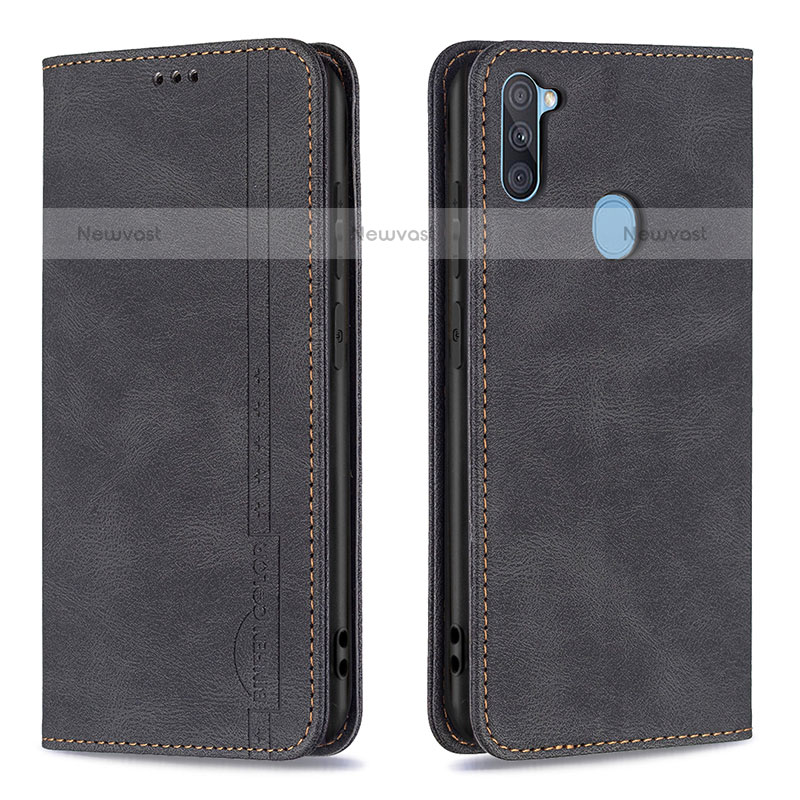 Leather Case Stands Flip Cover Holder B15F for Samsung Galaxy M11 Black