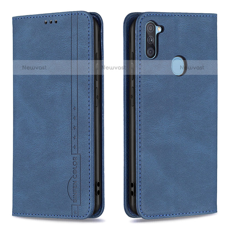 Leather Case Stands Flip Cover Holder B15F for Samsung Galaxy M11 Blue