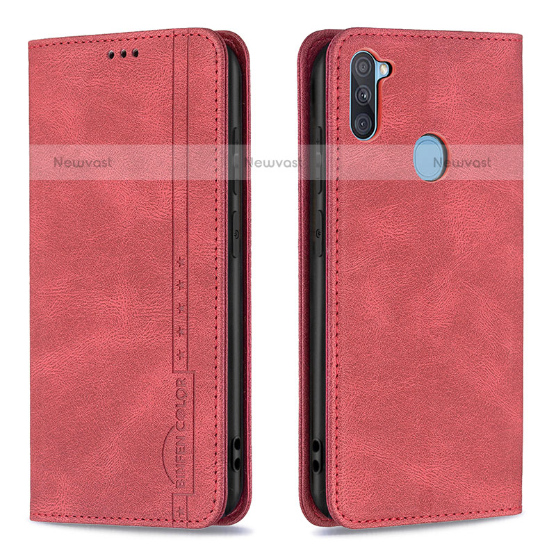 Leather Case Stands Flip Cover Holder B15F for Samsung Galaxy M11 Red