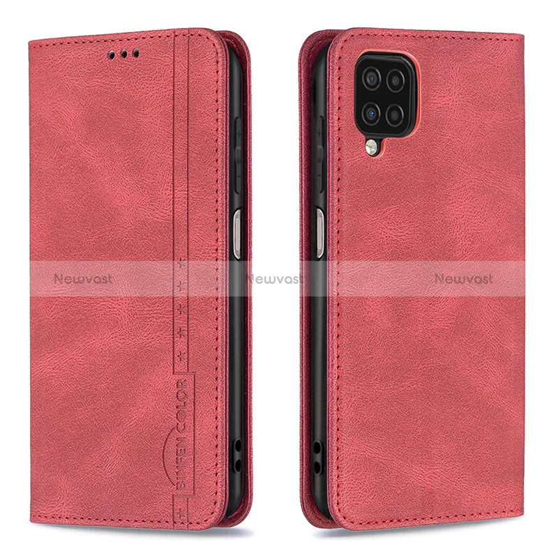 Leather Case Stands Flip Cover Holder B15F for Samsung Galaxy M12 Red