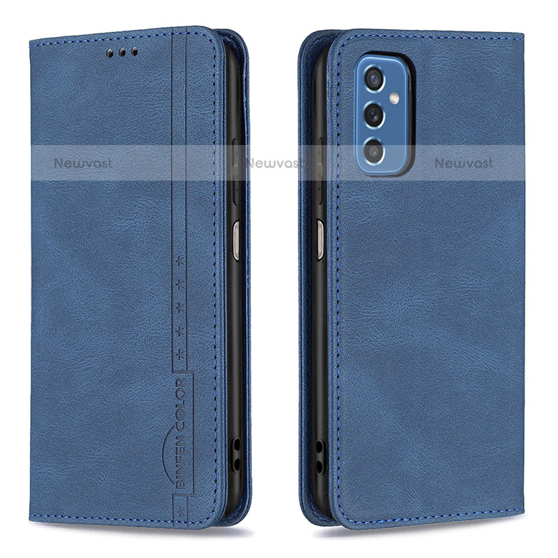 Leather Case Stands Flip Cover Holder B15F for Samsung Galaxy M52 5G Blue