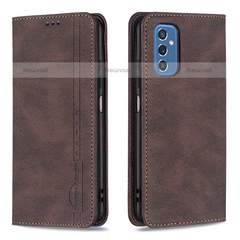 Leather Case Stands Flip Cover Holder B15F for Samsung Galaxy M52 5G Brown