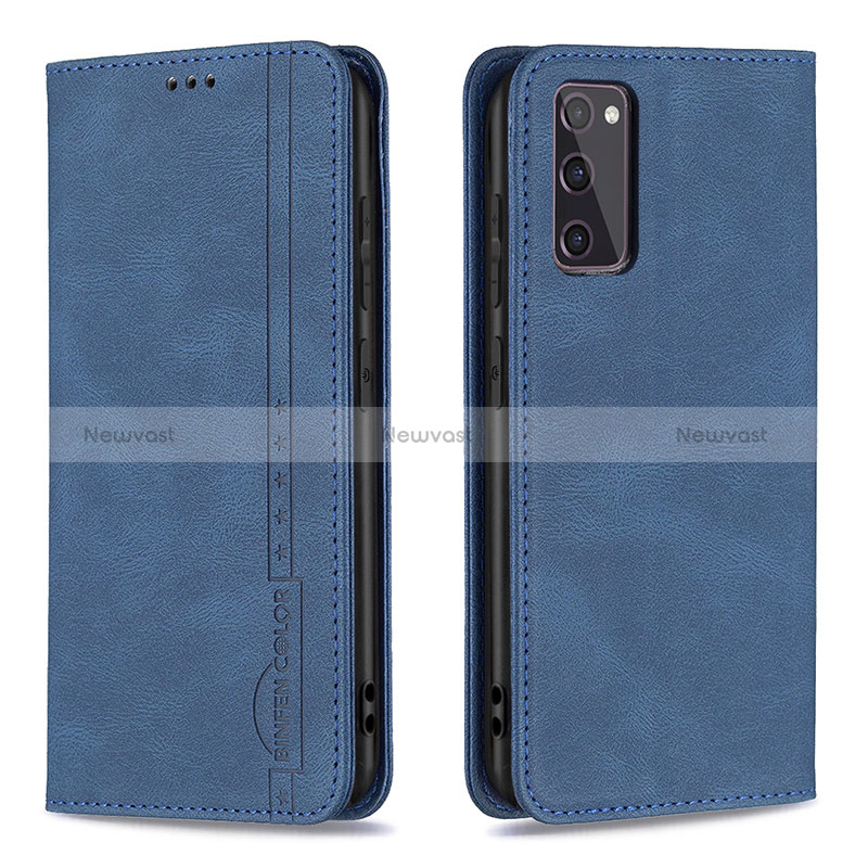Leather Case Stands Flip Cover Holder B15F for Samsung Galaxy S20 Lite 5G Blue