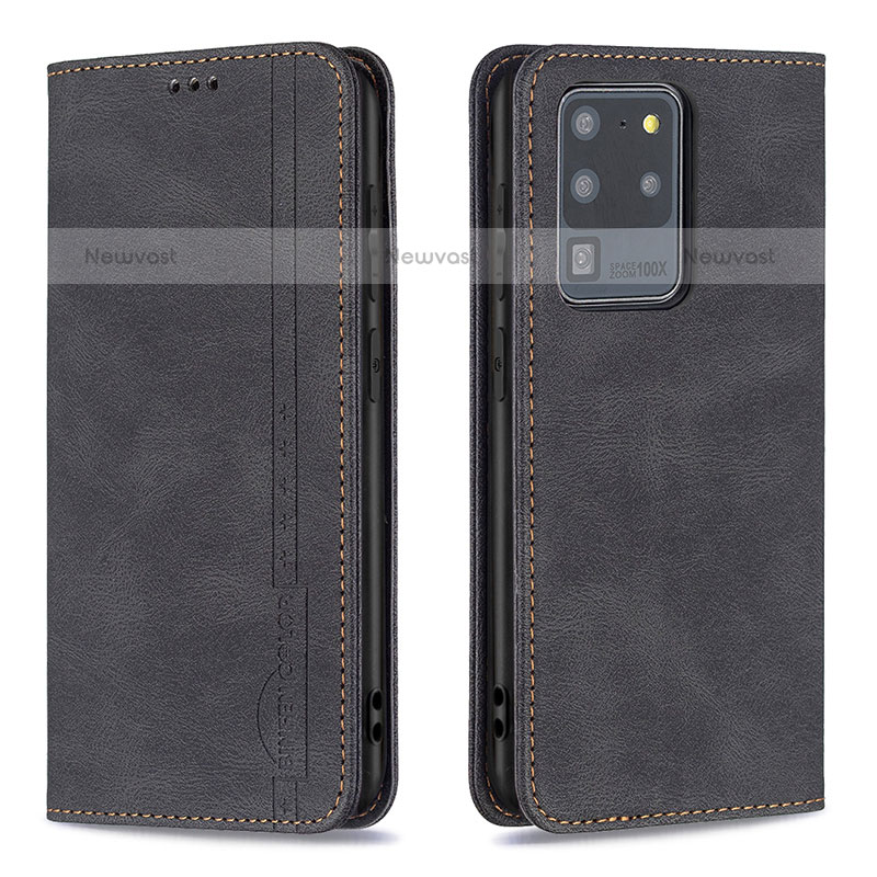 Leather Case Stands Flip Cover Holder B15F for Samsung Galaxy S20 Ultra 5G Black