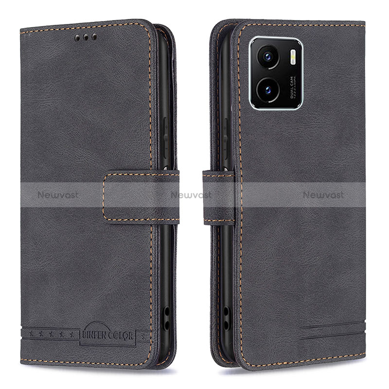 Leather Case Stands Flip Cover Holder B15F for Vivo Y01A Black