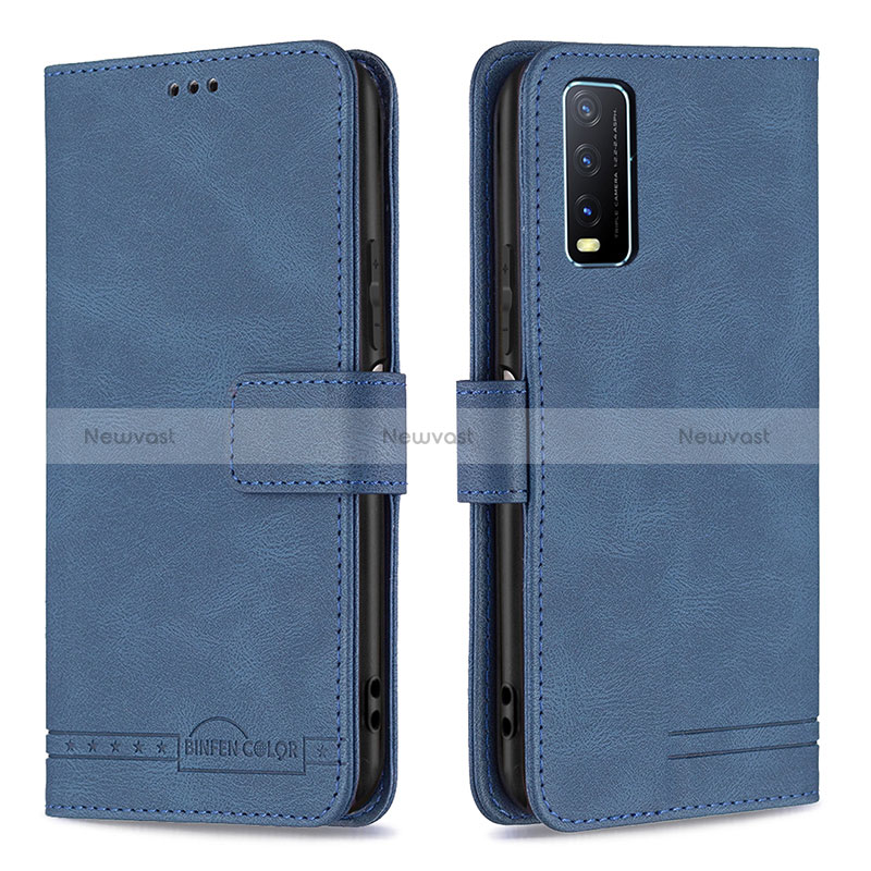 Leather Case Stands Flip Cover Holder B15F for Vivo Y12A Blue