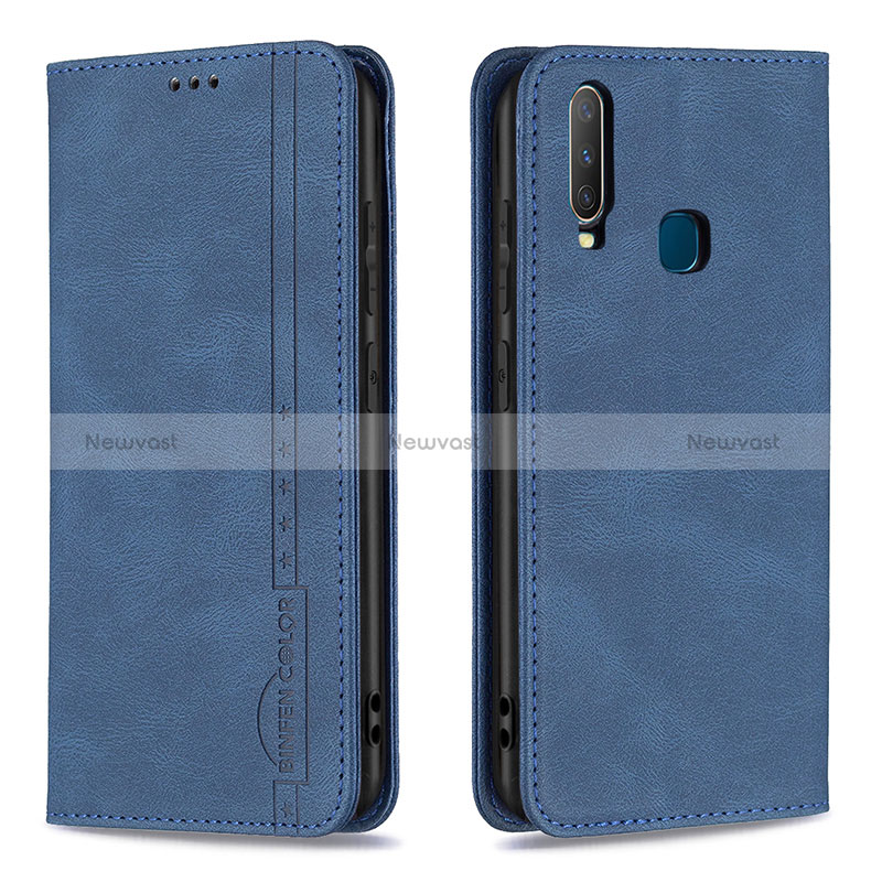 Leather Case Stands Flip Cover Holder B15F for Vivo Y15 Blue