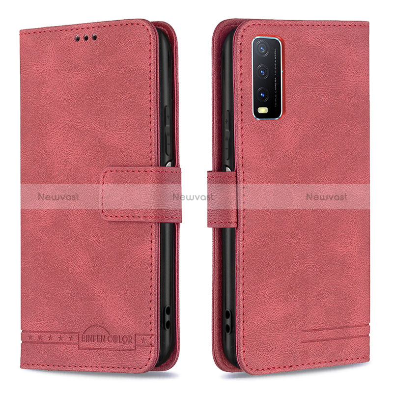 Leather Case Stands Flip Cover Holder B15F for Vivo Y20a Red