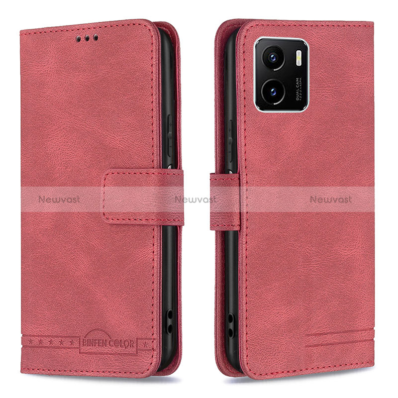 Leather Case Stands Flip Cover Holder B15F for Vivo Y32t Red