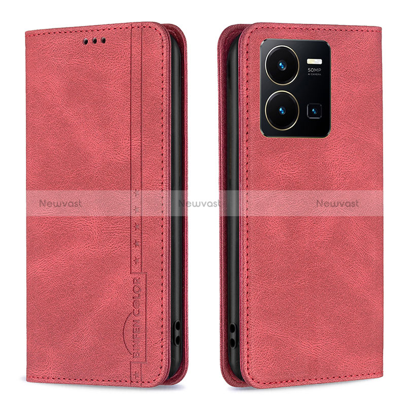 Leather Case Stands Flip Cover Holder B15F for Vivo Y35 4G Red