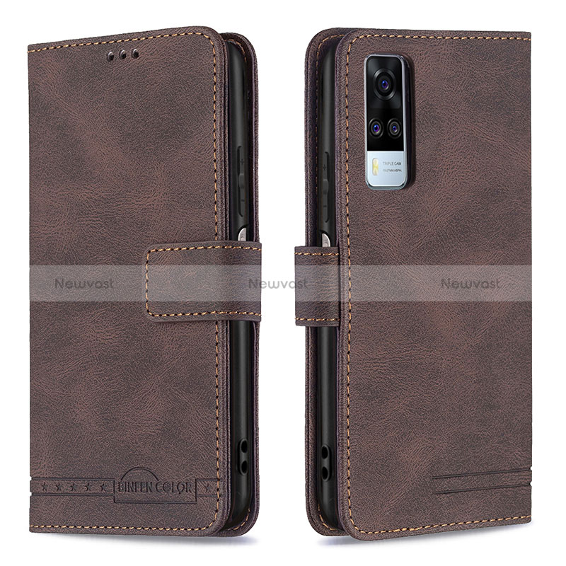 Leather Case Stands Flip Cover Holder B15F for Vivo Y51A Brown