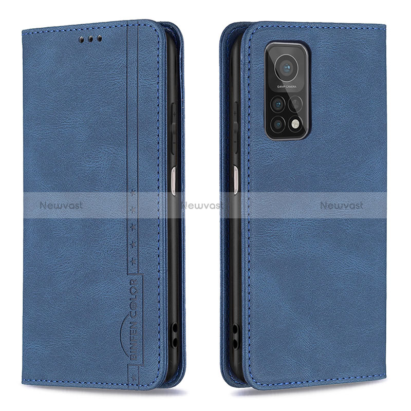 Leather Case Stands Flip Cover Holder B15F for Xiaomi Mi 10T Pro 5G Blue