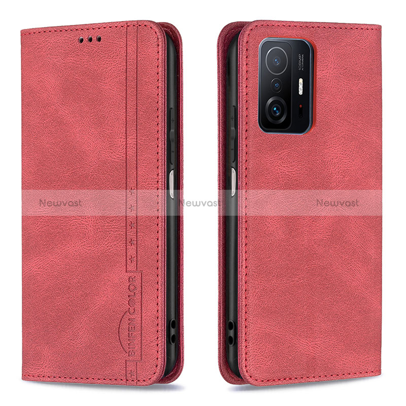 Leather Case Stands Flip Cover Holder B15F for Xiaomi Mi 11T Pro 5G Red