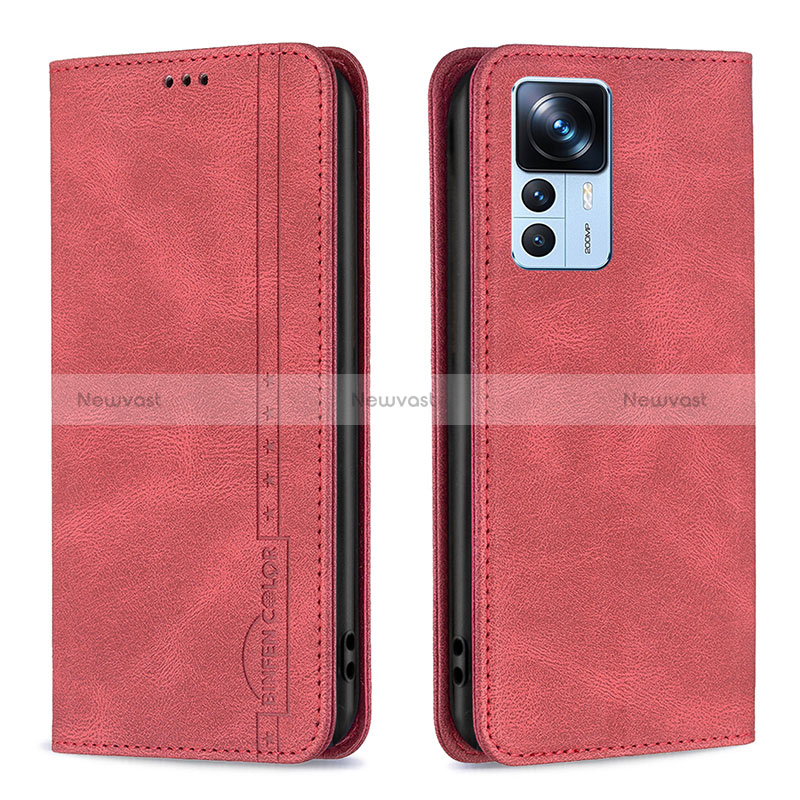 Leather Case Stands Flip Cover Holder B15F for Xiaomi Mi 12T Pro 5G Red