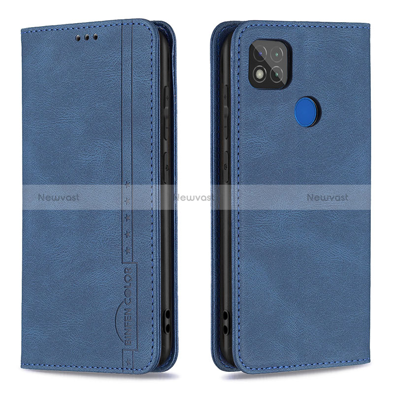 Leather Case Stands Flip Cover Holder B15F for Xiaomi POCO C31 Blue