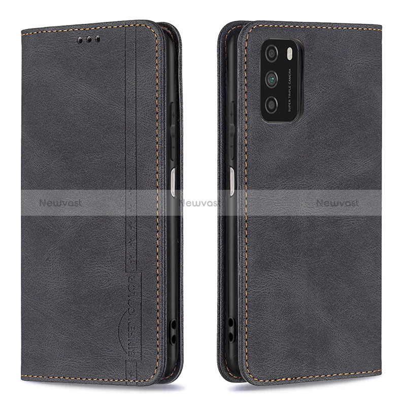 Leather Case Stands Flip Cover Holder B15F for Xiaomi Poco M3 Black