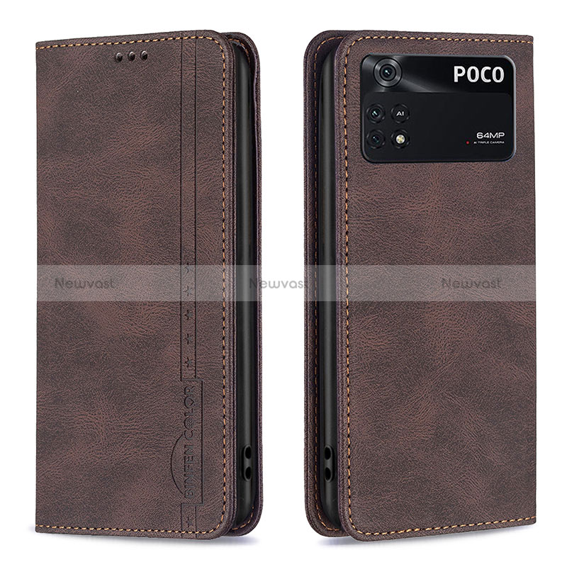 Leather Case Stands Flip Cover Holder B15F for Xiaomi Poco M4 Pro 4G