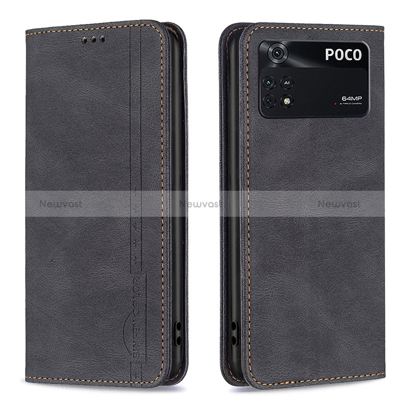 Leather Case Stands Flip Cover Holder B15F for Xiaomi Poco M4 Pro 4G