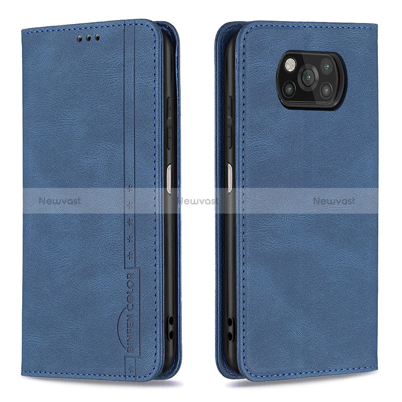 Leather Case Stands Flip Cover Holder B15F for Xiaomi Poco X3 NFC Blue