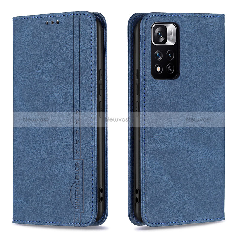 Leather Case Stands Flip Cover Holder B15F for Xiaomi Poco X4 NFC Blue